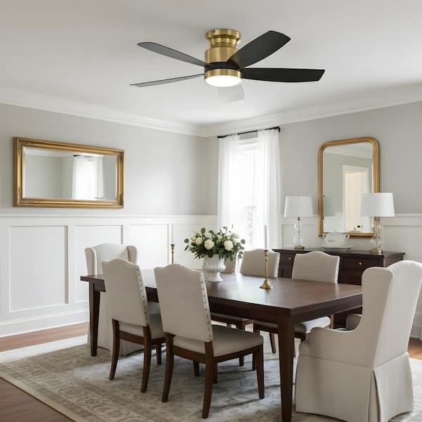 42 in. LED Indoor Gold Black Low Profile Ceiling Fan with Light Kit, Remote Control
