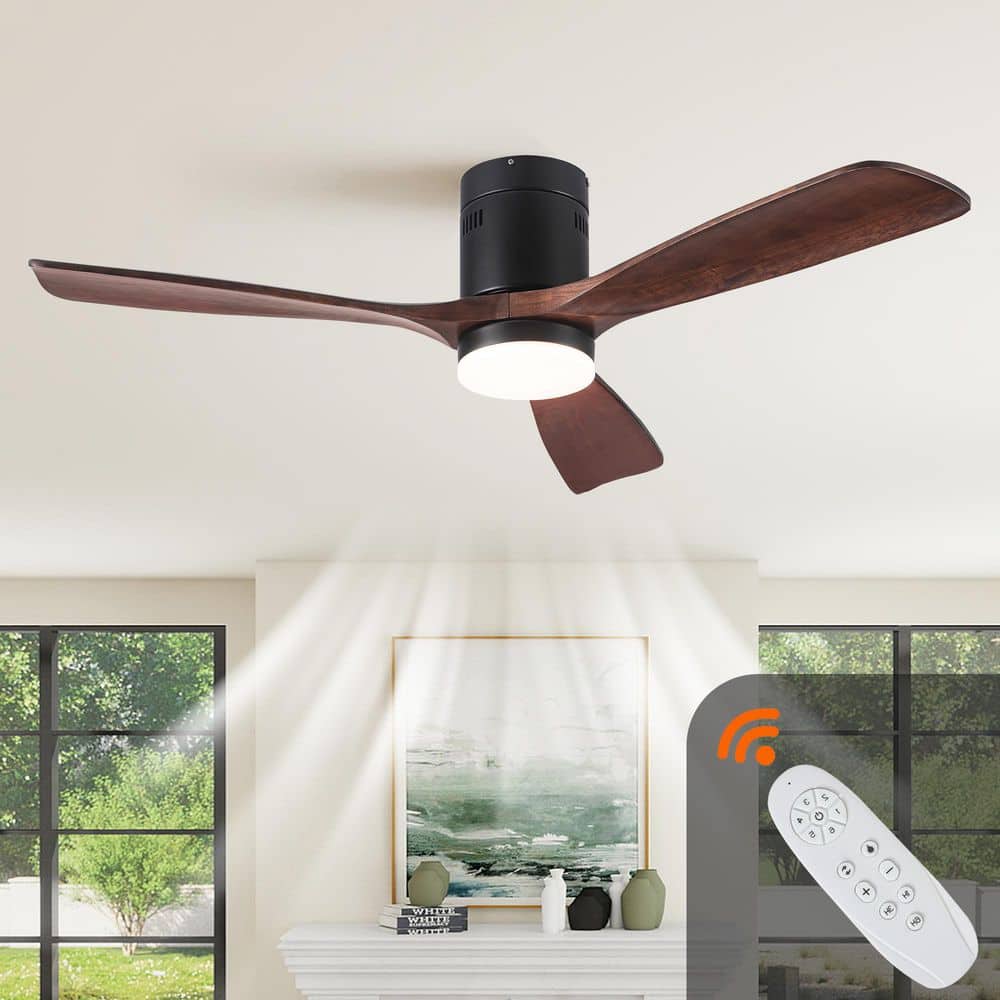 52 in. Brown Flush Mount Ceiling Fan with Integrated LED Light and Solid Wood Blades Included with Remote price history on PriceWatchPro