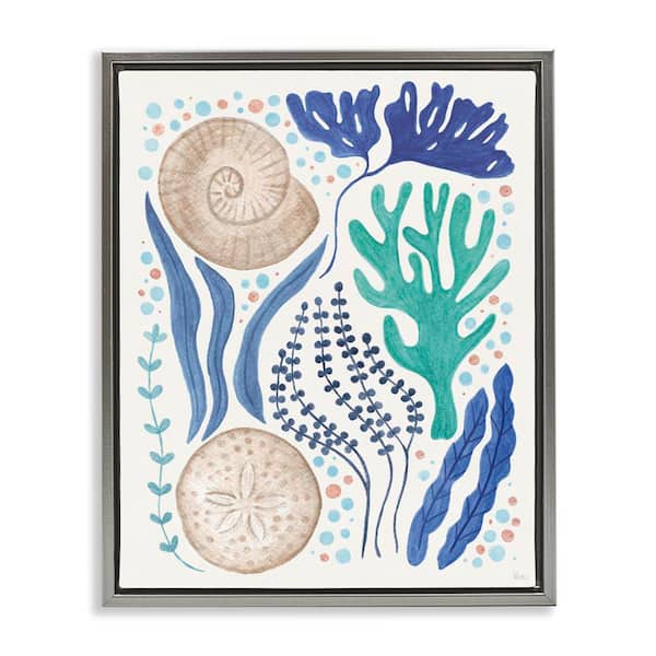 Stupell Industries Scattered Marine Life by Veronique Charron Gray Floater Frame Coastal Graphic Art Print 31 in. x 25 in.