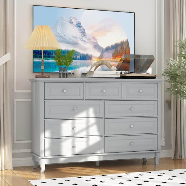 FUFU&GAGA 37 in. H Gray Wood Accent Storage Cabinet with 9-Drawers, Modern Style