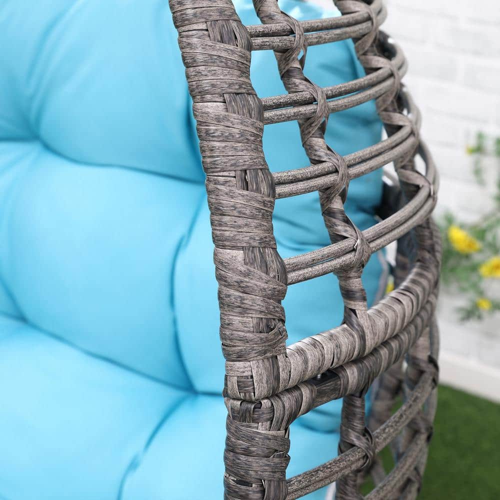 Boho Chic Light Blue PE Rattan Wicker Egg Lounge Chair