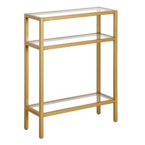 Sivil 22 in. Brass Rectangle Glass Console Table