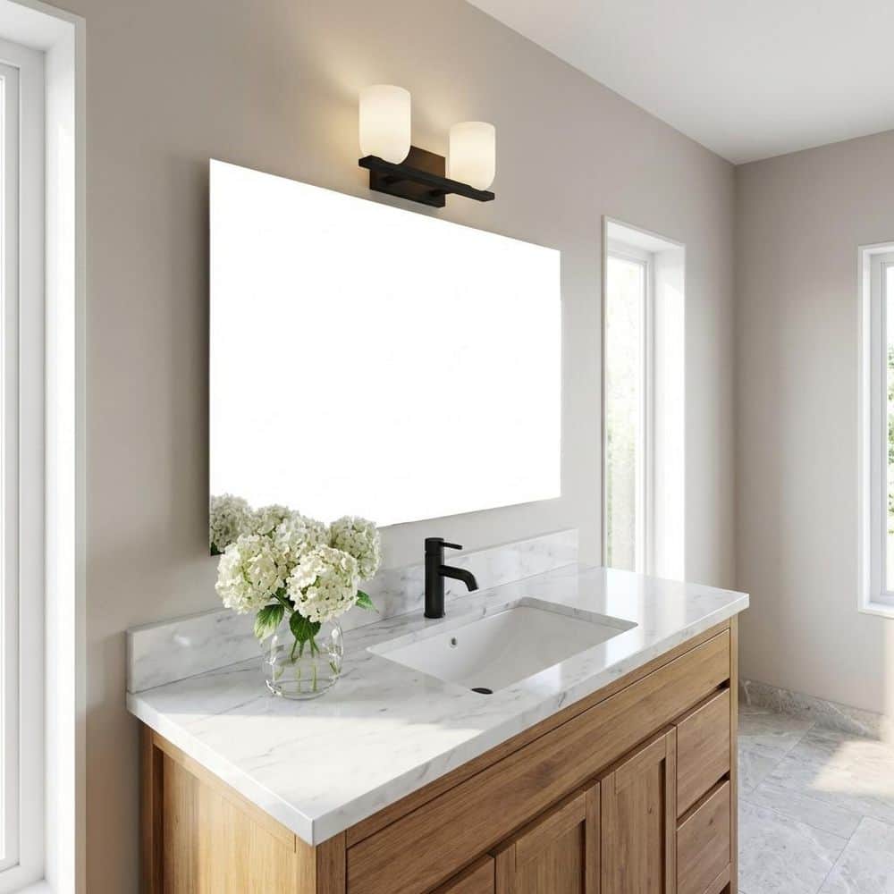 Neblina 13.25 in. W x 6.25 in H 2-Light Midnight Black Bathroom Vanity Light with Etched Glass Shades, Bulbs Included price history on PriceWatchPro