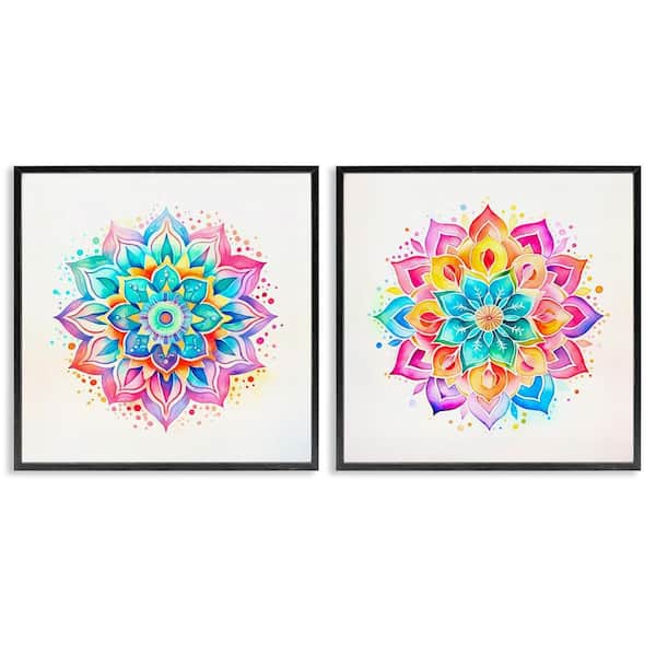 Stupell Industries Bright Boho Mandalas by Andrea Haase 2 Pieces Black Framed Abstract Giclee Art Print 12 in. x 12 in.