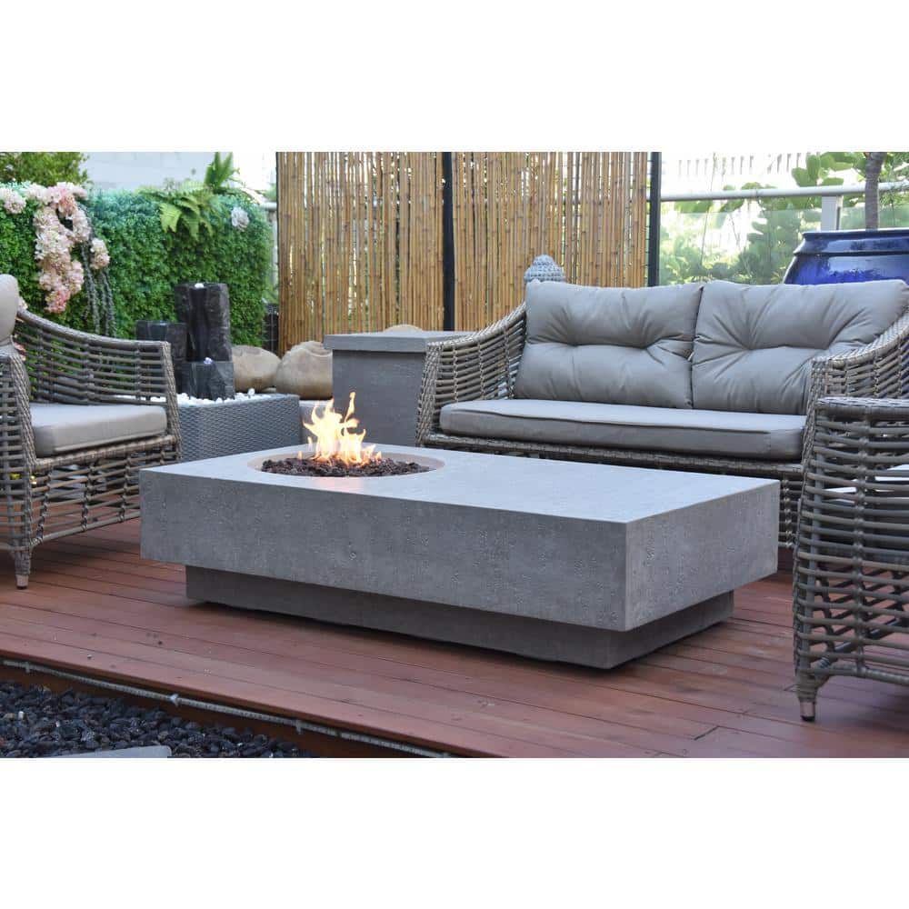 Light Gray Concrete Natural Gas Fire Pit Table, 58 Inch