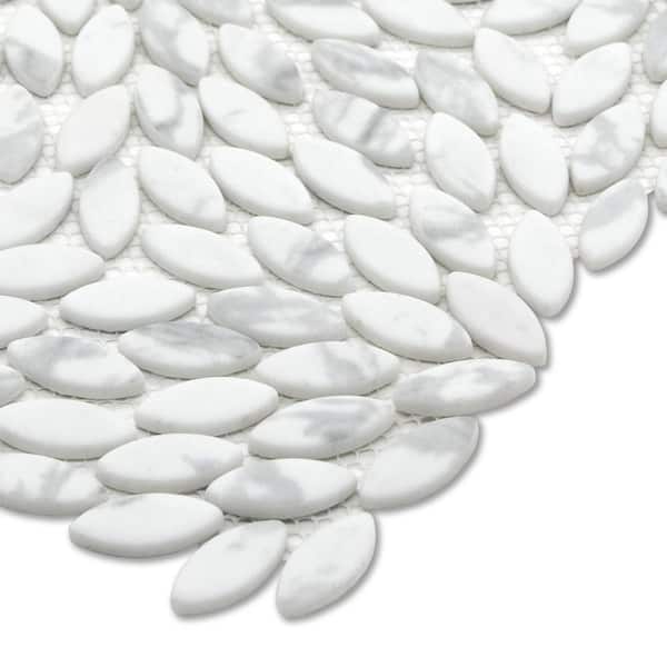 Flower Carrara White 11.1 in. x 11.4 in. Matte Recycled Glass Marble Looks Floor and Wall Mosaic Tile (8.8 sq. ft./Case)