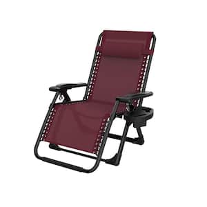 26 in. W Metal Zero Gravity Chair Outdoor/Indoor Patio Camping Folding Reclining Lounge Chair with Claret Cushion