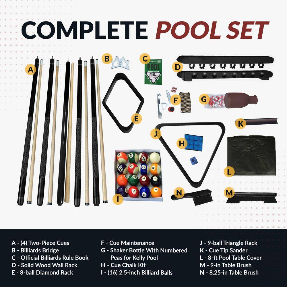 Deluxe Black Wood Billiards Accessory Kit with Cues and Balls