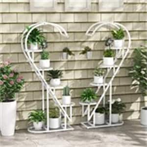 58in. H x 27 in. W x 12 in.D Indoor/Outdoor White Metal Plant Stand with Hanging Hook 5-Tier