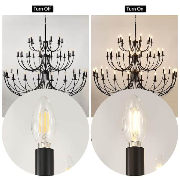 BAOURE 52-Light Black Farmhouse Chandeliers, 71-in Vintage Candle