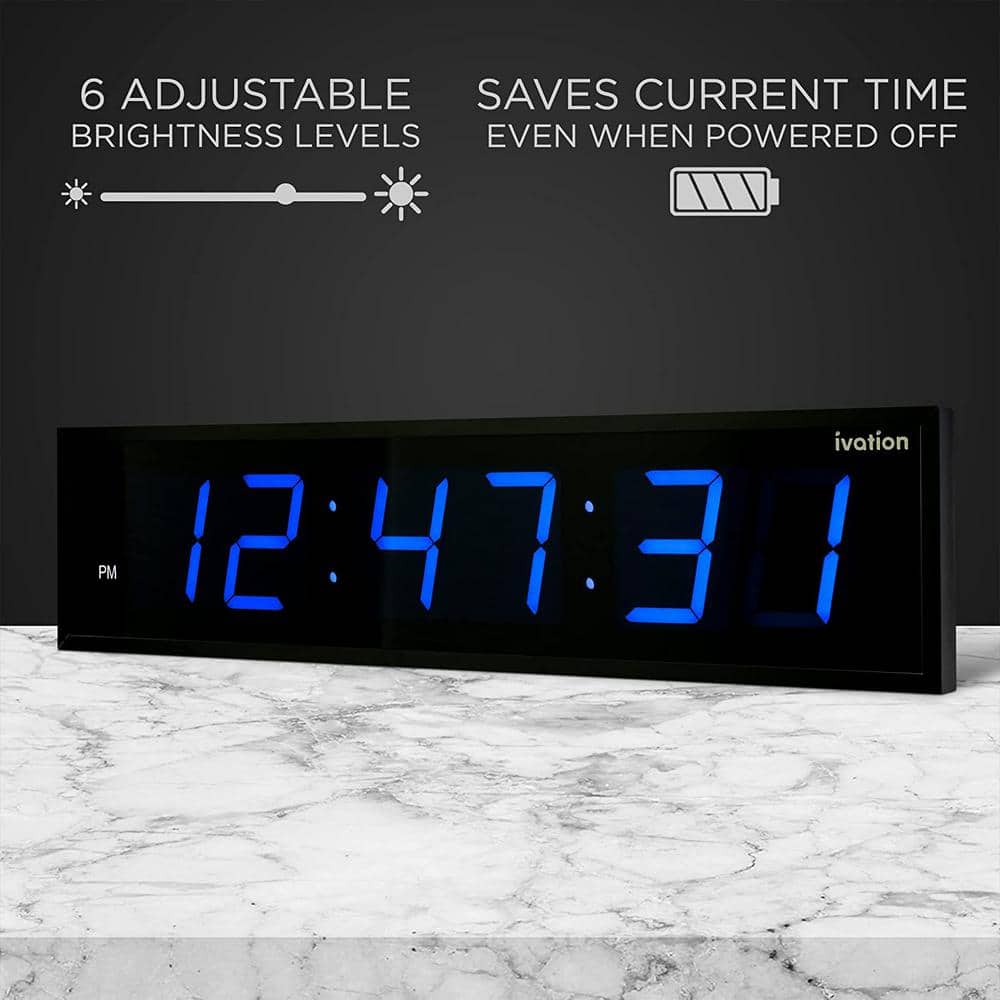 Ivation Oversized 72" Blue LED Digital Wall Clock with Remote