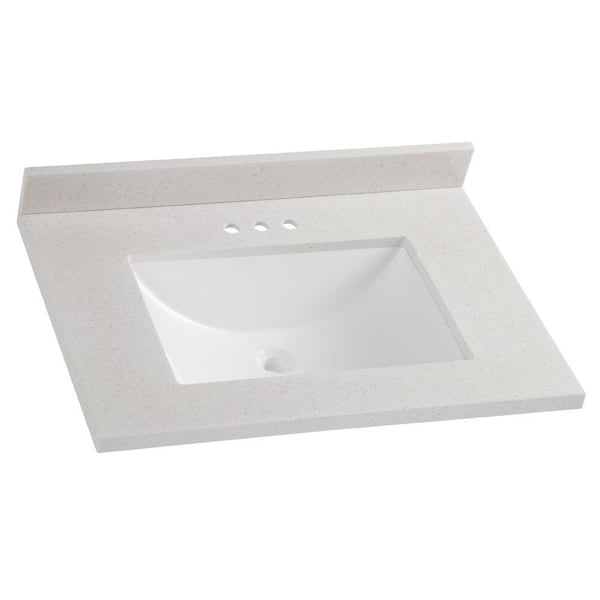 Glacier Bay 31 in. W x 22 in. D Solid Surface White Rectangular Single Sink Vanity Top in Titanium