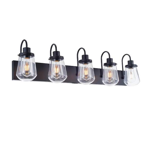 Jushua 42.13 in. 5-Light Matte Black Glass Integrated LED Vanity Light for Bathroom