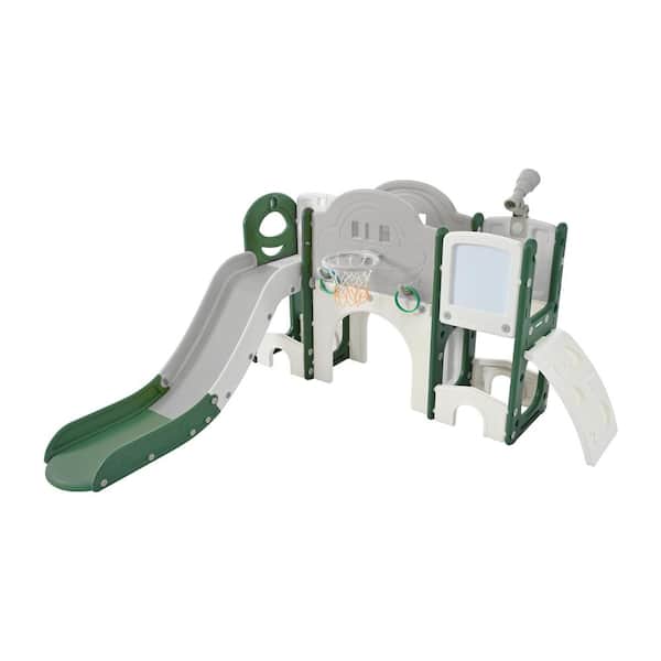 Bon Furni Green 9-in-1 Freestanding Spaceship Playset with Ring Toss and Drawing Whiteboard