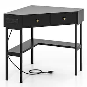 39.5 in. Black 2-Drawers Corner Computer Desk Writing Workstation Study Desk