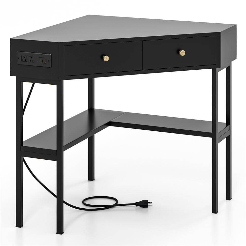Costway 39.5 in. Black 2-Drawers Corner Computer Desk