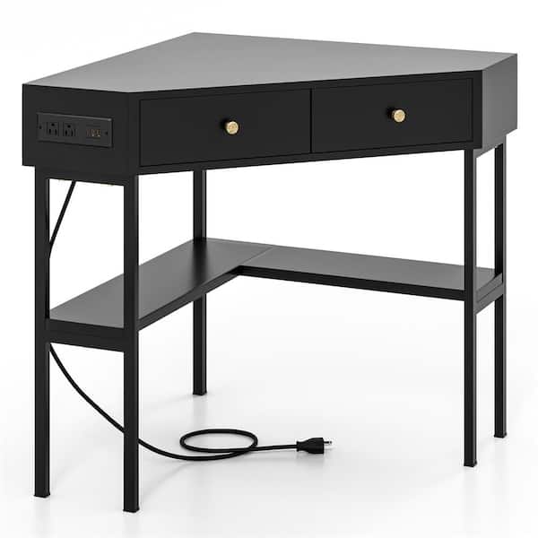 Costway 39.5 in. Black 2-Drawers Corner Computer Desk Writing Workstation Study Desk