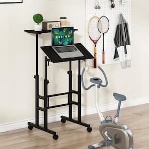 24 in. Rectangular Black Mobile Standing Desk Rolling Adjustable Laptop Cart Home Office