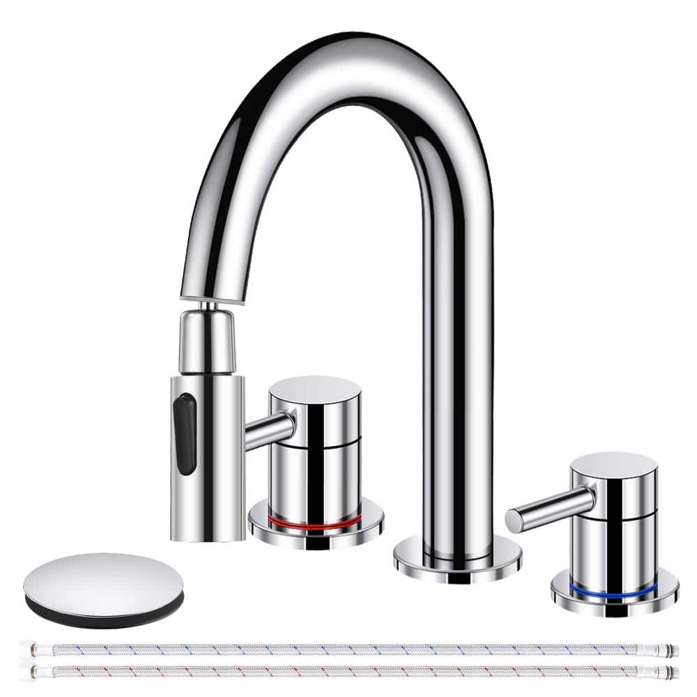 Bathroom Faucet with Pull Out Sprayer 3 Holes 8 in. 2 Handle, Vanity Faucet