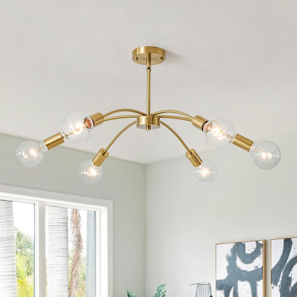 ArcLine 28 in. 6-Light Brass Mid-Century Sputnik Branch Chandelier with Clear Glass Globe Shades price history on PriceWatchPro