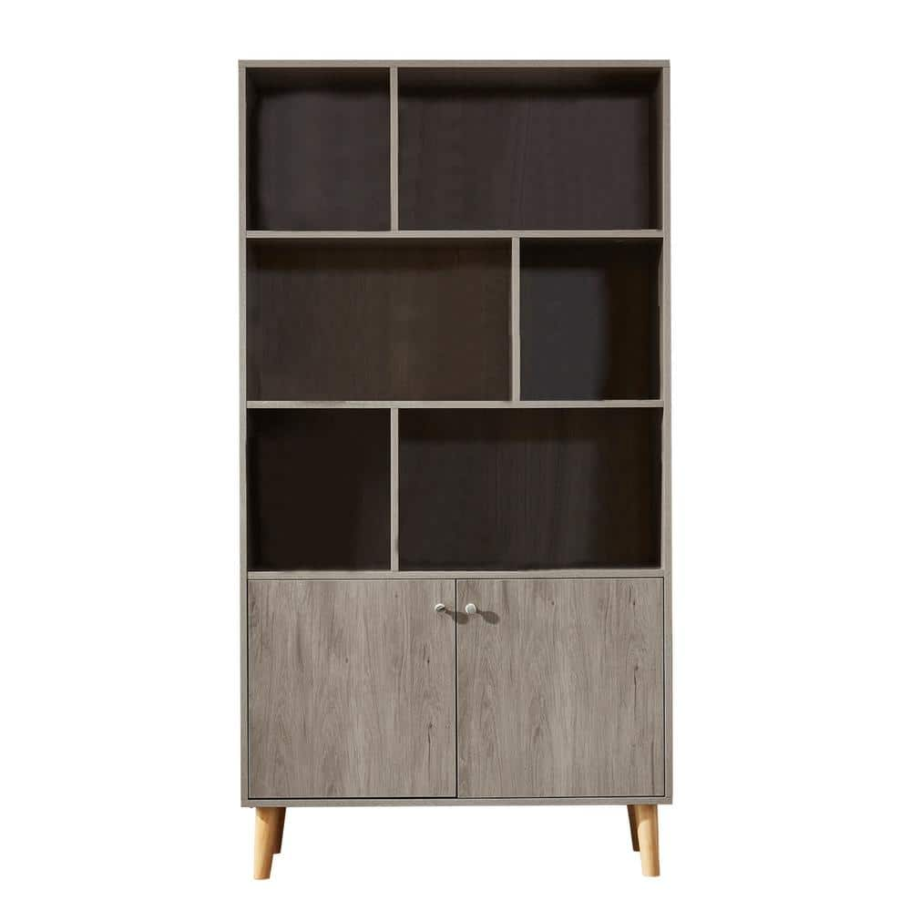 Modern 67.4 in. H Oak 3-Shelves MDF Bookcase with 2-Close Cabinet YYmd ...