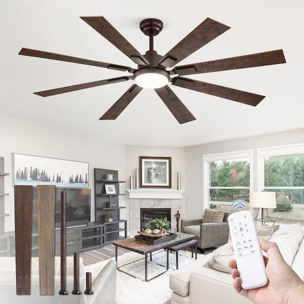 62 in. Indoor Bronze 3-Colors LED 6-Speeds Industrial Ceiling Fan w/ Dual-Finish Blades and Light Kit and Remote Control