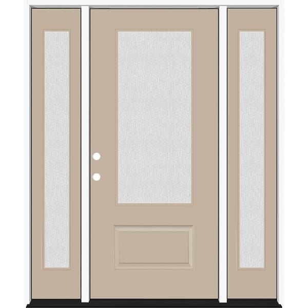 Steves & Sons Legacy 64 in. x 80 in. 3/4 Lite Rain Glass RHIS Sandstone Finish Fiberglass Prehung Front Door with dB 12 in. SL