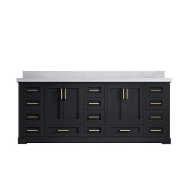 Willow Collections Boston 84 in. W x 22 in. D x 36 in. H Double Sink Bath Vanity in Wrought Iron with 2 in. Calacatta Nuvo qt. Top