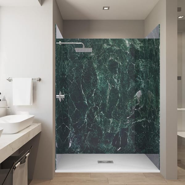 Green Empress 32 in. x 60 in. x 84 in. Solid Composite Stone Alcove Shower Kit w/ Walls and White Pan Base Center Drain