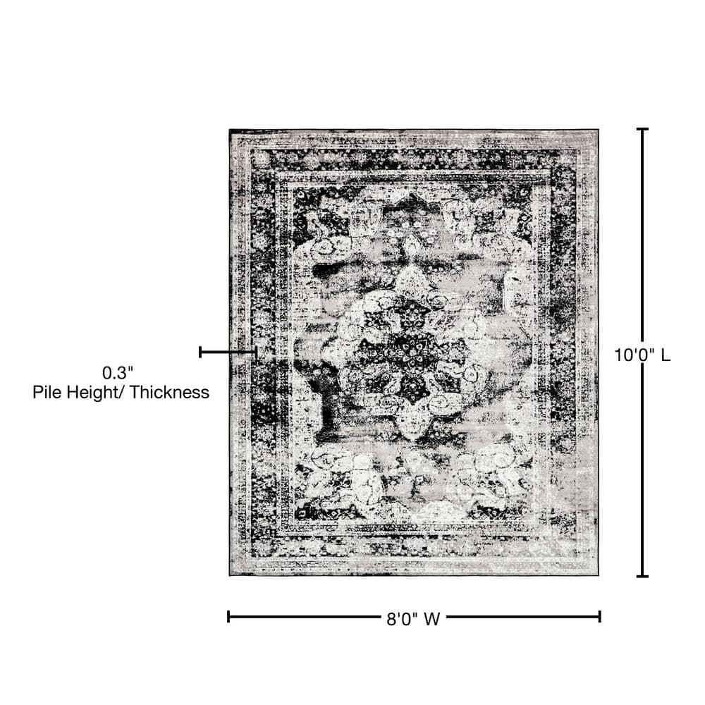 Reversible Easy-Care Synthetic Black Rectangular Rug