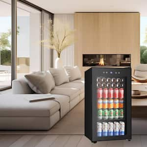 18 in. Single Zone 120 12 oz. Cans Beverage Cooler in Black with LCD Display, Double Glazed Door, 37°F - 65°F