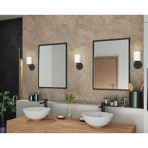 Replay Collection 5-1/4 in. 1-Light Black Etched White Glass Modern Bathroom Vanity Wall Light