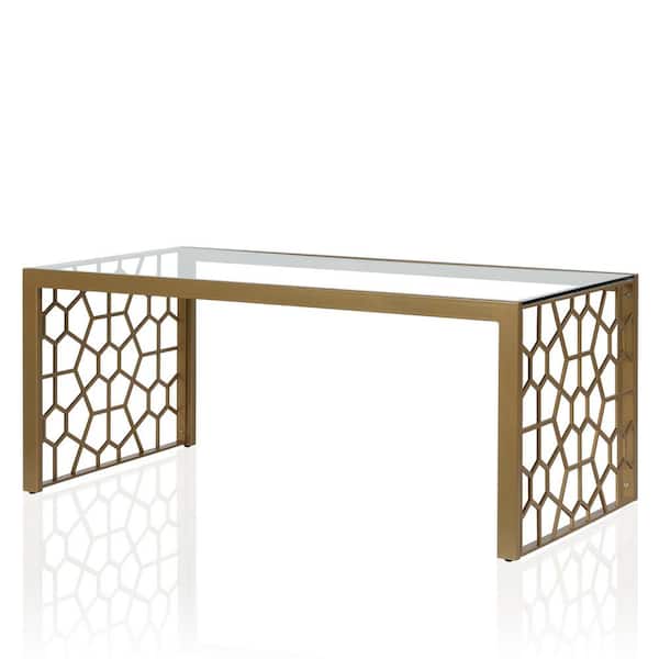 CosmoLiving by Cosmopolitan Juliette 46 in. Brass Rectangle Glass Top Coffee Table