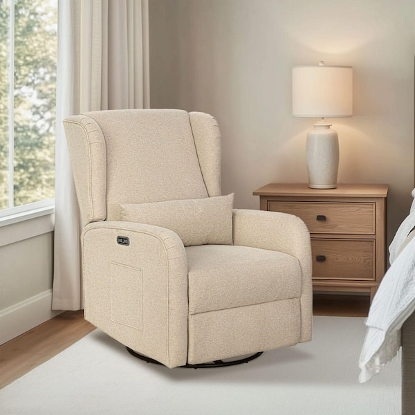 Candace Beige Power Recliner 3-in-1 with Swivel, Glider, USB Ports
