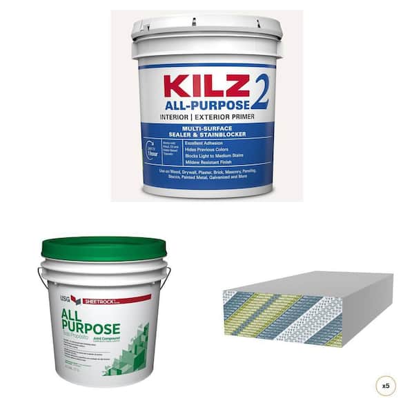 KILZ 2 ALL PURPOSE 2 gal. Primer, 4.5 gal. Joint Compound and 1/2 in. x 4 ft. x 8 ft. UltraLight Drywall (5-Count) Combo