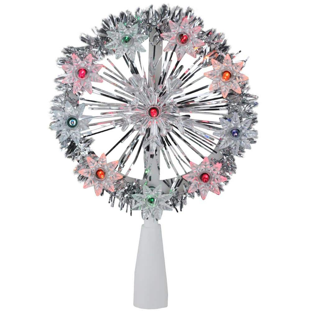 Northlight 7 Gold Tinsel Snowflake Starburst Christmas Tree Topper - Multi Lights - Silver