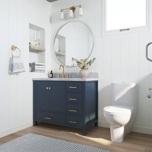 Ariel Cambridge 43 In. W X 22 In. D Vanity In Midnight Blue With Marble Vanity Top In Carrara White With White Basin-A043Slcwrvomnb - The Home Depot