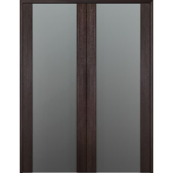 Belldinni Vona 202 60 in. x 80 in. Both Active Full Lite Frosted Glass Veralinga Oak Wood Composite Double Prehung French Door