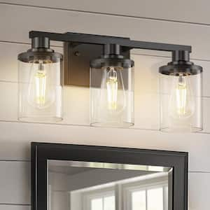 20 in. 3 Light Bathroom Vanity Light,Modern Black Bathroom Light Fixtures Over Mirror with Clear Glass Shade