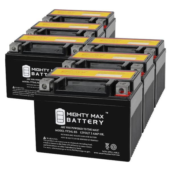 MIGHTY MAX BATTERY YTX4L-BS 12V 3Ah Replacement Battery compatible with Scooter SYM DD 50CC 09 - 6 Pack