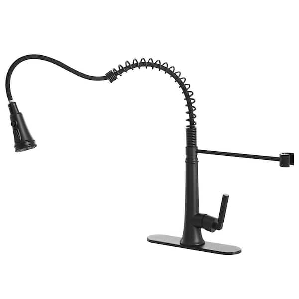 BWE Spring Single Handle Pull Down Sprayer Kitchen Faucet Deckplate Included in Stainless Steel Matte Black