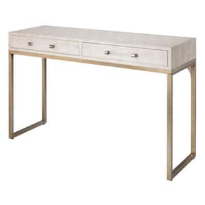 16 in. White Rectangle Wood Top Console Table with 2-Drawer and Metal Base