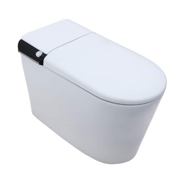 Elongated Electric Smart Bidet Toilet 1.28 GPF in White with Foot Sensor Flush, LED Display, Warm Water Wash, Dryer