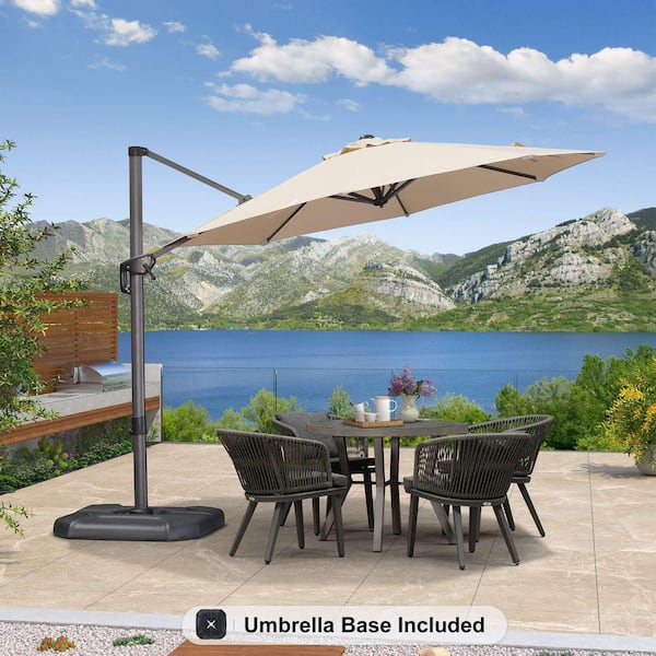 10 ft. Octagon Aluminum Outdoor Patio Cantilever Umbrella Offset 360° Rotation Umbrella with Base, Beige
