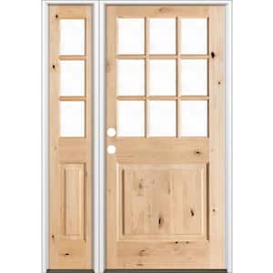 50 in. x 80 in. Craftsman Knotty Alder 9-Lite Unfinished Right-Hand Inswing Prehung Front Door with Left Hand Sidelite