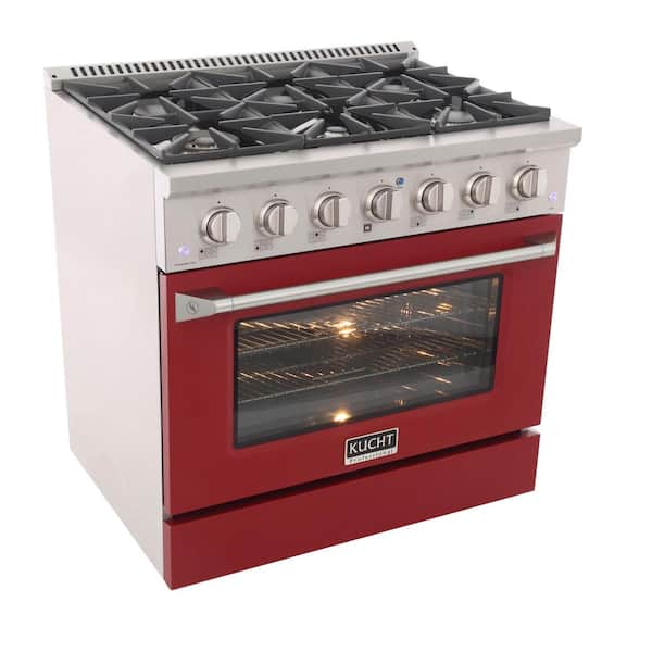 36 in. 5.2 cu. ft. LP Ready Dual Fuel Range with Gas Stove and Electric Oven in Stainless Steel with Red Door