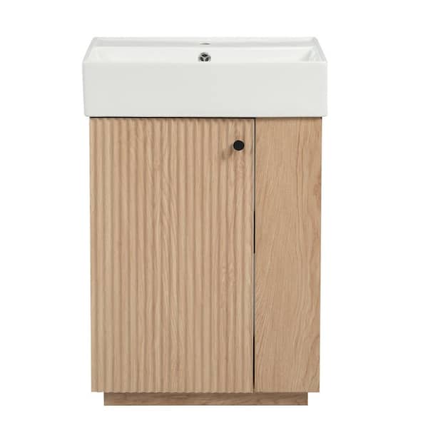 21.6 in. Single Sink Brown Bath Vanity with White Ceramic Top and Right Open Shelf, Paper Towel Holder, Unassembled