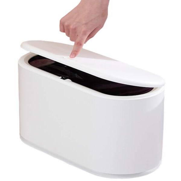 Dracelo 10 Liter Rectangular Plastic Trash Can Wastebasket with Press Type Lid in Cream White