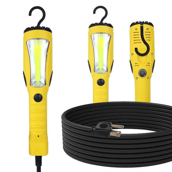 120V 25 ft. LED Work Light, 1200 Lumen COB Trouble Light with Magnetic Base, Rotatable Hook, Yellow