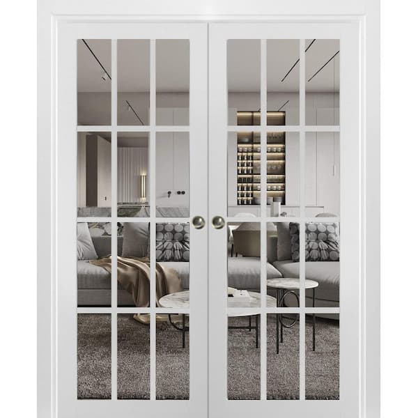 Sartodoors 56 in. x 80 in. 1-Panel White Finished Pine Wood Sliding Door with Double Pocket Hardware